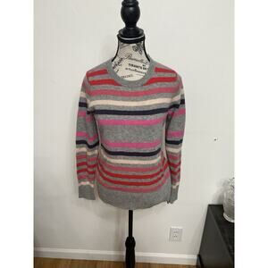 100% Cashmere Striped Colorful Sweater Closet Staple Cozy Luxe Whimsical Sz XS
